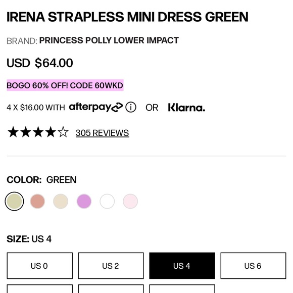 Princess Polly NWT green strapless irena mini dress - Picture 9 of 9